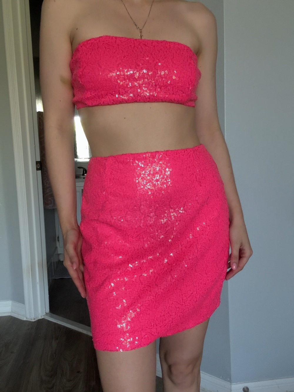 Superdown pink sequin set